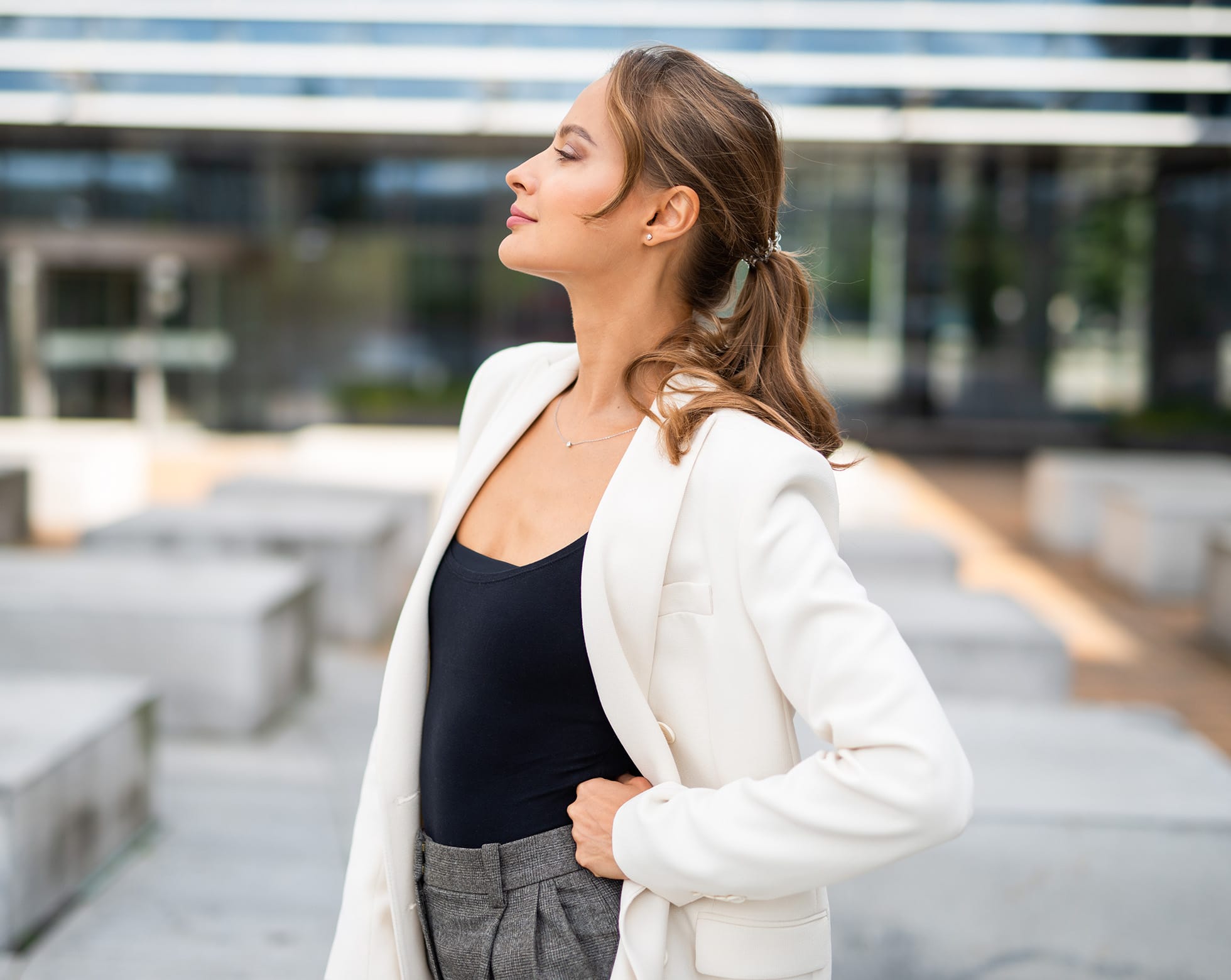 Woman smiling outside