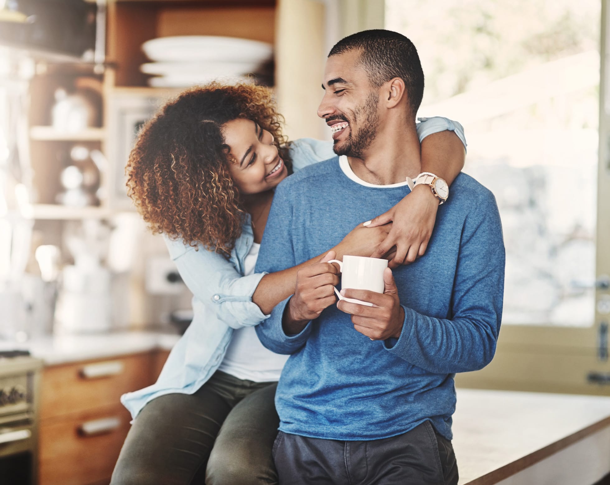 Happy couple hugging